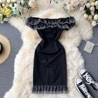 Off-shoulder Frill Trim Sheath Dress