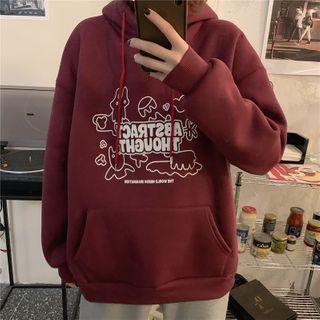 Cartoon Print Lettering Front Pocket Hoodie