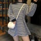 Striped Long-sleeve T-shirt Dress As Shown In Figure - One Size