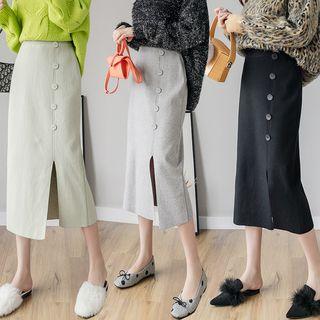 Side-slit High-waist Midi Straight-fit Skirt