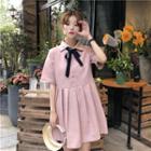 Bow Accent Elbow Sleeve Shirt Dress