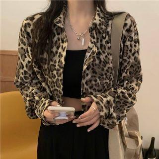 Long-sleeve Leopard Print Crop Shirt