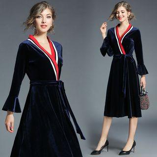 Long-sleeve A-line Velvet Dress