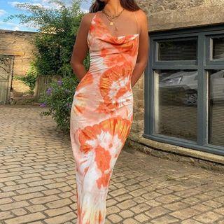 Floral Open Back Strappy Maxi Bodycon Dress