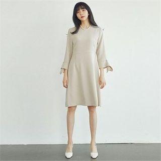 Faux-pearl Trim Ruffle-cuff Dress