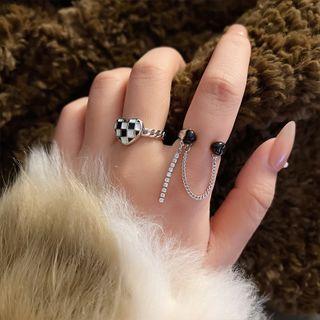 Heart Checker Alloy Open Ring / Chained Alloy Ring / Set