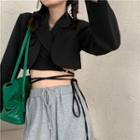 Tie-strap Cropped Blazer / Drawstring Wide Leg Sweatpants