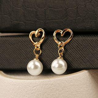 Faux Pearl Heart Earrings
