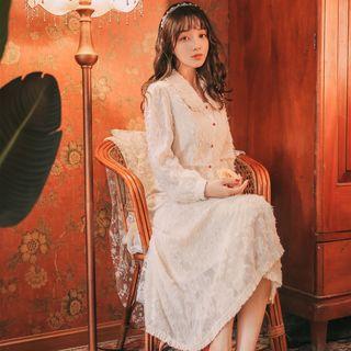 Fringed A-line Midi Lace Shirtdress