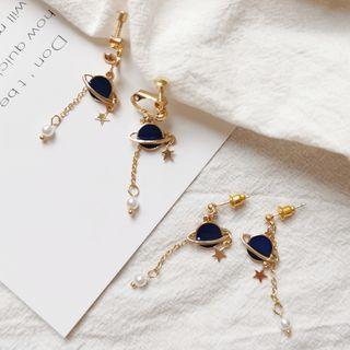 Faux Pearl Alloy Planet Dangle Earring