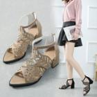 Laser Cut Block-heel Sandals