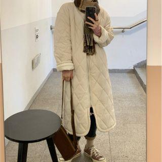 Quilted Zip-up Long Coat Almond - One Size
