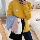 Long-sleeve T Shirt Wide Embroidered Round-neck Top