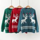 Long Sleeve Christmas Deer Print Sweater