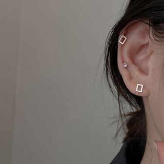 925 Sterling Silver Rectangle Earring 1 Pair - 925 Silver - Silver - One Size