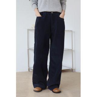 High-waist Corduroy Wide-leg Pants Navy Blue - One Size