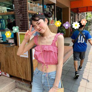 Checked Cropped Camisole Top Red - One Size