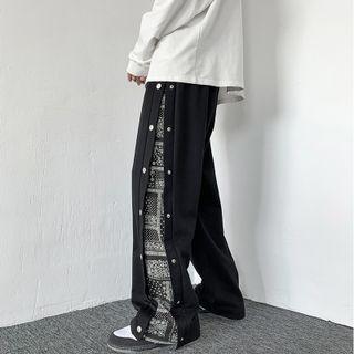 Straight Wide Leg Panel Paisley Pants