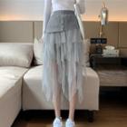 Long-sleeve T-shirt / Sheer Midi Skirt