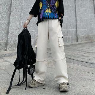 Drawstring Hem Straight-cut Cargo Pants