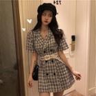 Plaid Double-breasted Short Sleeve Dress