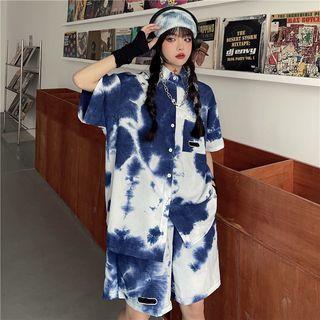 Set: Short-sleeve Tie-dyed Shirt + Shorts
