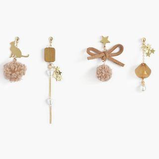 Non-matching Pom Pom Dangle Earring (various Designs)