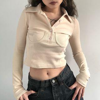 Long-sleeve Polo-neck Top