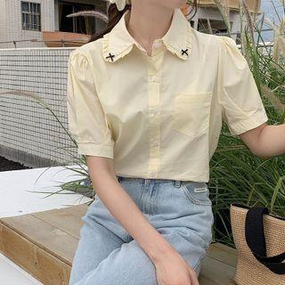 Puff-sleeve Bow Collar Blouse