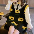 Flower Jacquard Knit Vest Black - One Size