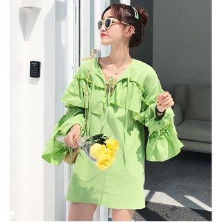 Long-sleeve Ruffle Trim Mini Dress