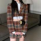 Cropped Plaid Open-front Blazer / Mini Fitted Skirt