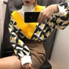 Quilted Loose-fit V-neck Mock-two Sweatshirt