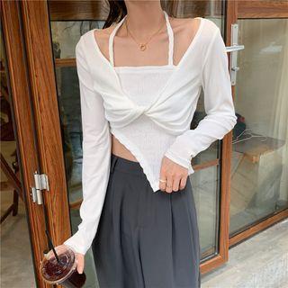 Long-sleeve Twisted Crop Top / Halter Camisole Top