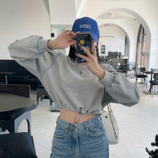 Puff-sleeve Drawstring Cropped Sweatshirt