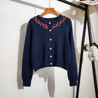 Floral Embroidered Cropped Sweater Cardigan