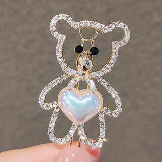 Rhinestone Bear Hair Pin Ly373 - White & Gold - One Size