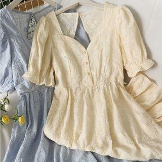 Cutout-back Deep V-neck Embroidered Midi Dress