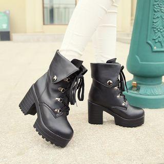 Chunky Heel Platform Lace-up Short Boots