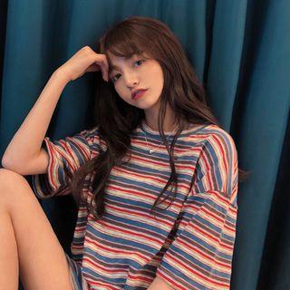 Loose-fit Striped T-shirt As Shown In Figure - One Size