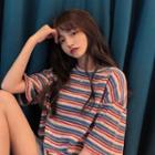 Loose-fit Striped T-shirt As Shown In Figure - One Size