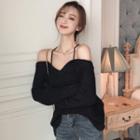 Off-shoulder Sweater Black - One Size