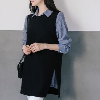 Slit-side Sleeveless Long Knit Top