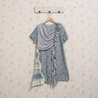 Frill Trim Floral Print Short Sleeve Dress