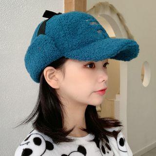 Embroidered Lettering Shearling Trapper Hat