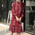 Print Tie-neck Long-sleeve Dress
