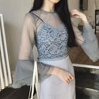 Set: Lace Camisole Top + 3/4 Sleeve Mesh Top