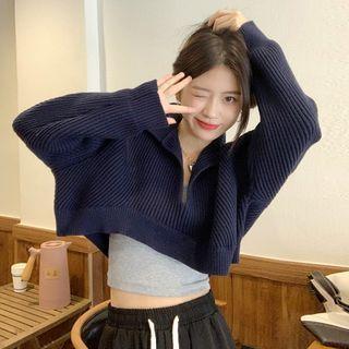 V-neck Plain Cropped Sweater + Plain Tank Top