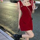 Spaghetti-strap Mini A-line Dress Red - One Size