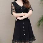 Short-sleeve Lace Buttoned A-line Dress